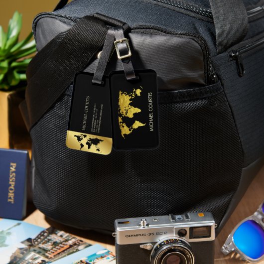 Elegant Gold Faux Travel Wereldkaart gepersonalise Bagagelabel (Voorkant /achterkant)