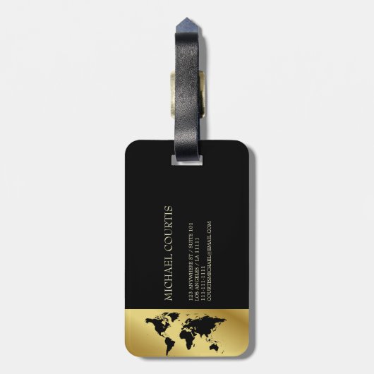 Elegant Gold Faux Travel Wereldkaart gepersonalise Bagagelabel (Achterkant verticaal)