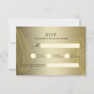 Elegant Gold Feather RSVP Card For Luxury Event Kaartje