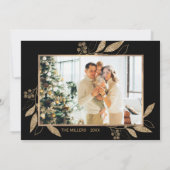 Elégant Gold Feuilles 2 Photo Collage Carte de Noë (Dos)