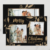 Elégant Gold Feuilles 2 Photo Collage Carte de Noë (Devant / Derrière)