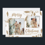 Elégant Gold Feuilles 2 Photo Collage Carte de Noë<br><div class="desc">Elégant, moderne Feuilles botaniques blanc et or 2 Collage photo Joyeux Noël Carte de voeux de Noël. Cette photo festive, fantasque de deux (2) photo sur le modèle de la carte de vacances présente un joli collage photo, fausse feuille d'or feuilles botaniques, des hivernages et dit Joyeux Noël! Le texte...</div>