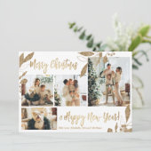 Elegant Gold Feuilles 4 Photo Collage Carte de Noë (Debout devant)