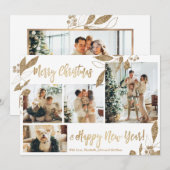 Elegant Gold Feuilles 4 Photo Collage Carte de Noë (Devant / Derrière)