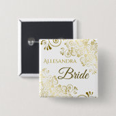 Elegant Gold Filigree Bride Wedding Name Tag Vierkante Button 5,1 Cm (Voorkant /achterkant)