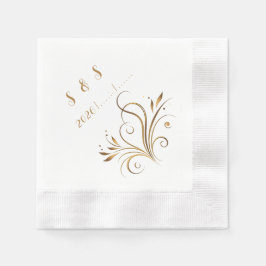 Elegant Gold Filigree & Leaf Flourish Wedding Servet
