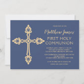 Elegant Gold First Communion Invitation pour garço (Devant)
