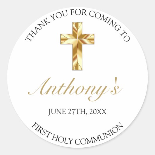 Elegant Gold First Heilige Communie Hartelijk dank Ronde Sticker (Voorkant)