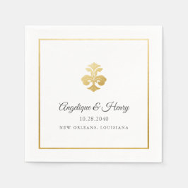 Elegant Gold Fleur de Lis Personalized Wedding Servet