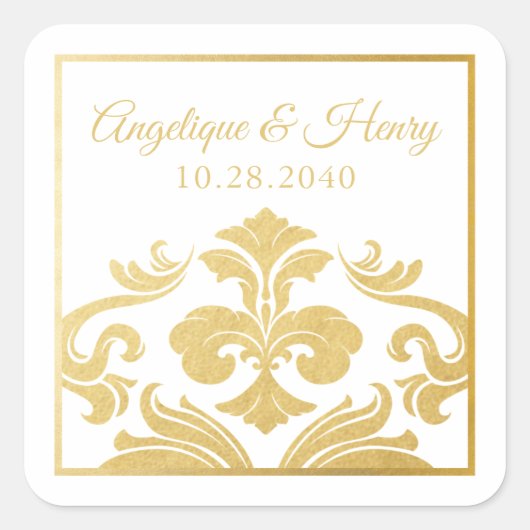 Elegant Gold Fleur de Lis Wedding Vierkante Sticker (Voorkant)