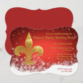 Elegant Gold Fleur Red Holiday Uitnodiging (Voorkant / Achterkant)