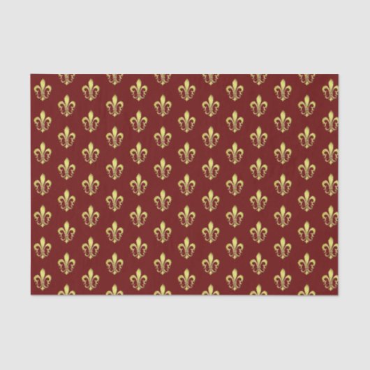 Elegant Gold Fleurs de lys Dark Red Tissue Paper Tissuepapier (Voorkant)