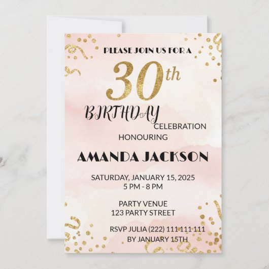 Elegant Gold Floral 30th Birthday Invitation (Devant)