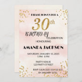 Elegant Gold Floral 30th Birthday Invitation Kaart (Voorkant / Achterkant)