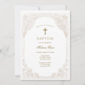 Elegant Gold Floral Baptism Invitation (Devant)