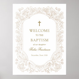 Elegant Gold Floral Baptism Welcome Poster