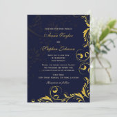 Elegant Gold Floral Botanical Swirls Navy Kaart (Staand voorkant)