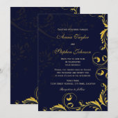 Elegant Gold Floral Botanical Swirls Navy Kaart (Voorkant / Achterkant)