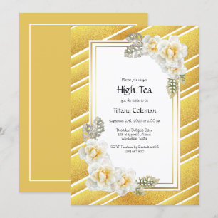 Elegant Gold Floral Bridal High Tea Kaart