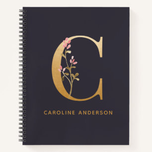 Elegant Gold Floral C Monogram Grafisch Gepersonal Notitieboek