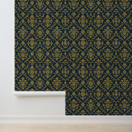 Elegant Gold Floral Damask Behang