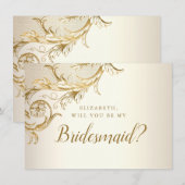 Elegant Gold Floral Damask Script Bridesmaid Kaart (Voorkant / Achterkant)
