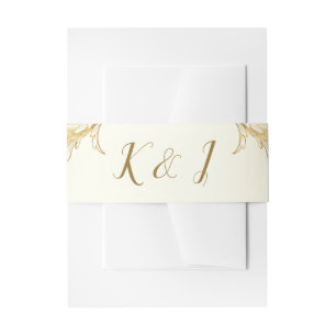 Elegant Gold Floral Damask Script Monogram Weddens Uitnodigingen Wikkel