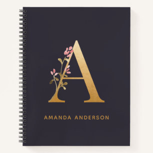 Elegant Gold Floral een monogram afbeelding op maa Notitieboek
