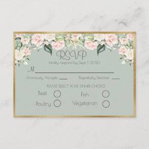 Elegant Gold Floral Green Script Weddenschap RSVP Kaartje