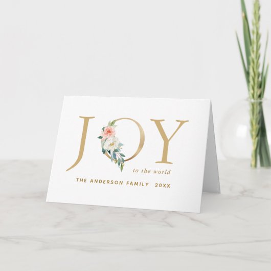 Elegant Gold Floral Joy Holiday Folded Kaart (Voorkant)