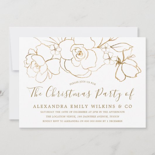 Elegant Gold Floral Kantoor kerstfeest Kaart (Voorkant)