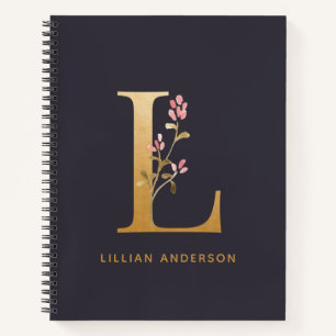 Elegant Gold Floral L Monogram afbeelding op maat Notitieboek