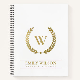 ELEGANT GOLD FLORAL LAUREL WREATH INITIAAL MONOGRA NOTITIEBOEK