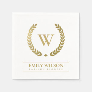 ELEGANT GOLD FLORAL LAUREL WREATH INITIAAL MONOGRA SERVET