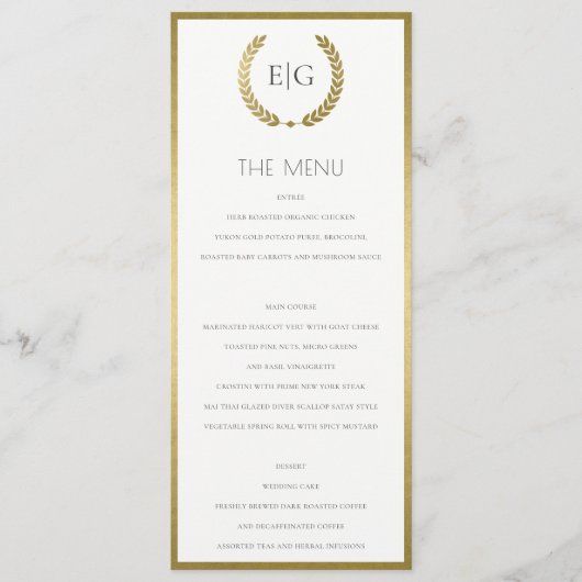 ELEGANT GOLD FLORAL LAUREL WREATH MONOGRAM MENU (Voorkant)