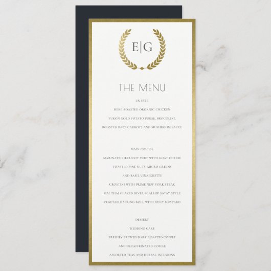 ELEGANT GOLD FLORAL LAUREL WREATH MONOGRAM MENU (Voorkant / Achterkant)