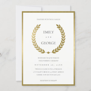 ELEGANT GOLD FLORAL LAUREL WREATH WEDDING INVITE BEDANKKAART