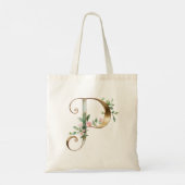 Elegant Gold Floral Letter P Monogram Tote Bag (Dos)