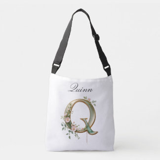 Elegant Gold Floral Letter Q Crossbody Bag Tas