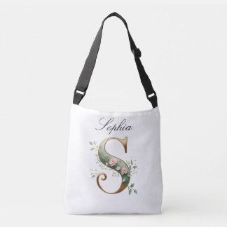 Elegant Gold Floral Letter S Crossbody Bag Tas