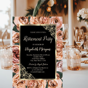 Elegant Gold Floral Lijst Rozen Pensioenuitkering Kaart