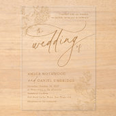 Elegant Gold Floral Modern Script Wedding Acryl Uitnodigingen (Voorkant)