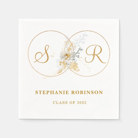 Elegant Gold Floral Monogram Afstuderen Servet (Voorkant)