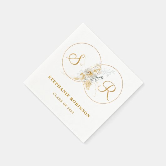 Elegant Gold Floral Monogram Afstuderen Servet (Hoek)
