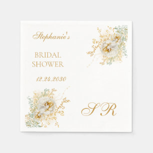 Elegant Gold Floral Monogram Logo Vrijgezellenfees Servet