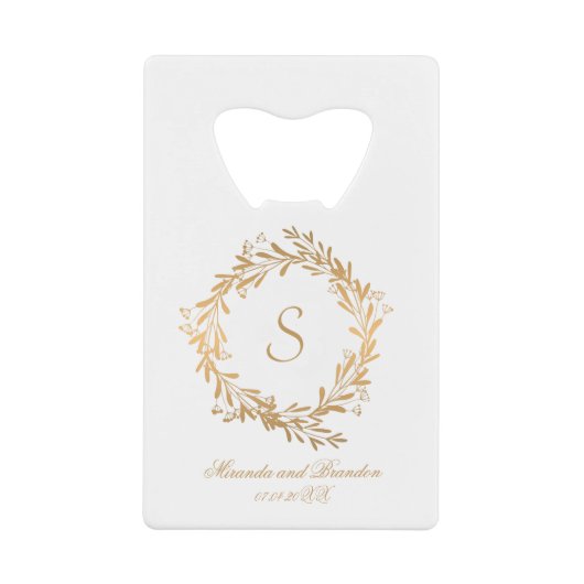 Elegant Gold Floral Monogram Weddenschap Kredietkaart Flessenopener (Voorkant)