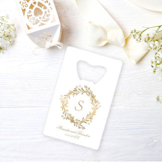 Elegant Gold Floral Monogram Weddenschap Kredietkaart Flessenopener