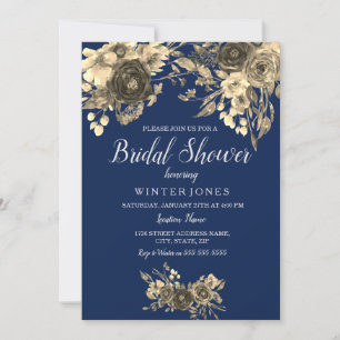Elegant Gold Floral Navy Blue Vrijgezellenfeest In Kaart