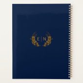 Elegant Gold Floral Navy Blue Wedding Planner (Achterkant)