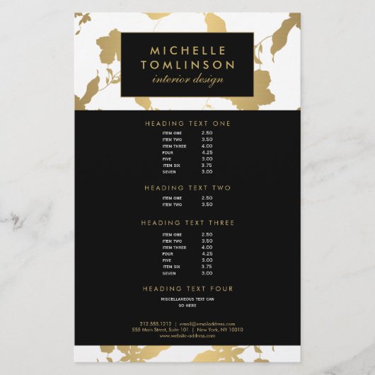 Elegant Gold Floral Pattern White Designer Flyer (Voorkant)